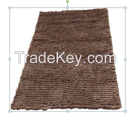 Tapis effilloch&Atilde;&copy; en laine de ch&Atilde;&uml;vre marron