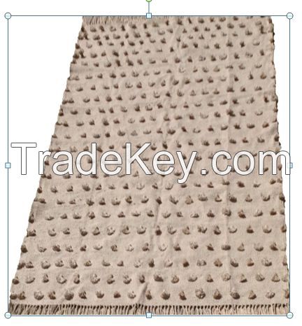 Tapis coton gr&Atilde;&uml;ge avec pompons gr&Atilde;&uml;ge et caramel