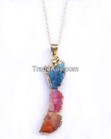 DRUZY COLORFUL NATURAL STONE PENDANT NECKLACE