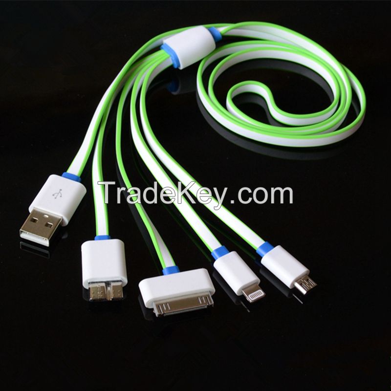 4 in 1 Noodle Micro USB Charger Cable USB Data cable For Samsung Galaxy S7 Edge Note 3 For iPhone 4S 5S 6S