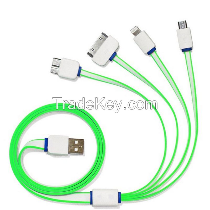 4 in 1 Noodle Micro USB Charger Cable USB Data cable For Samsung Galaxy S7 Edge Note 3 For iPhone 4S 5S 6S