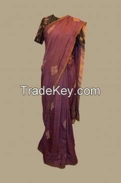 SA 126 - Organic hand embroidered maroon saree