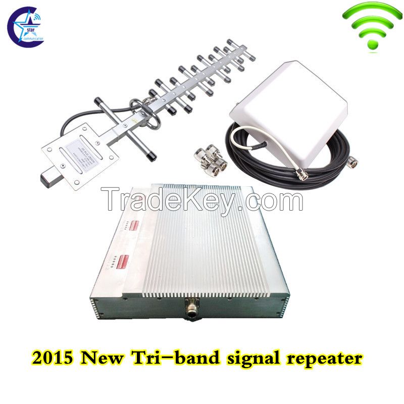 2015 new product multi band gsm 900 dcs 1800 wcdma 2100 MHz mobile signal repeater, rf 2g 3g 4g tri band repeater amplifier