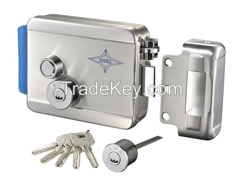 Stainless Steel Lock with button, chrome-plated brass cylinder