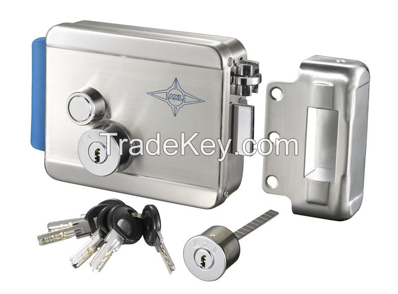 Stainless Steel Lock with button, chrome-plated brass cylinder