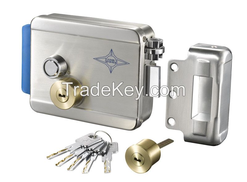 Stainless Steel Lock with button, chrome-plated brass cylinder