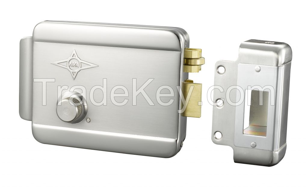 Gate Electric Rim Lock, With Push Button, Brass Cylinder