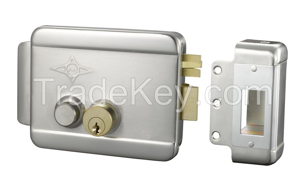 Gate Electric Rim Lock, With Push Button, Brass Cylinder