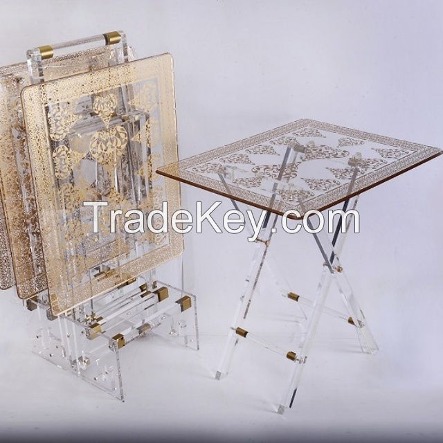 Acrylic coffee table, set of stand with 4 pcs tables 