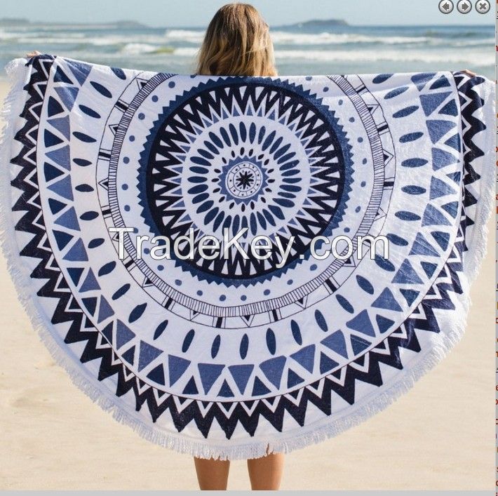 large round reactive printed beach towels