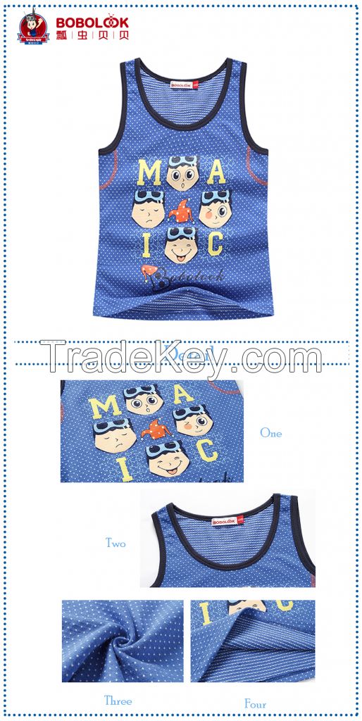 Summer boy vest with cute cartoon pattern blue boy vest