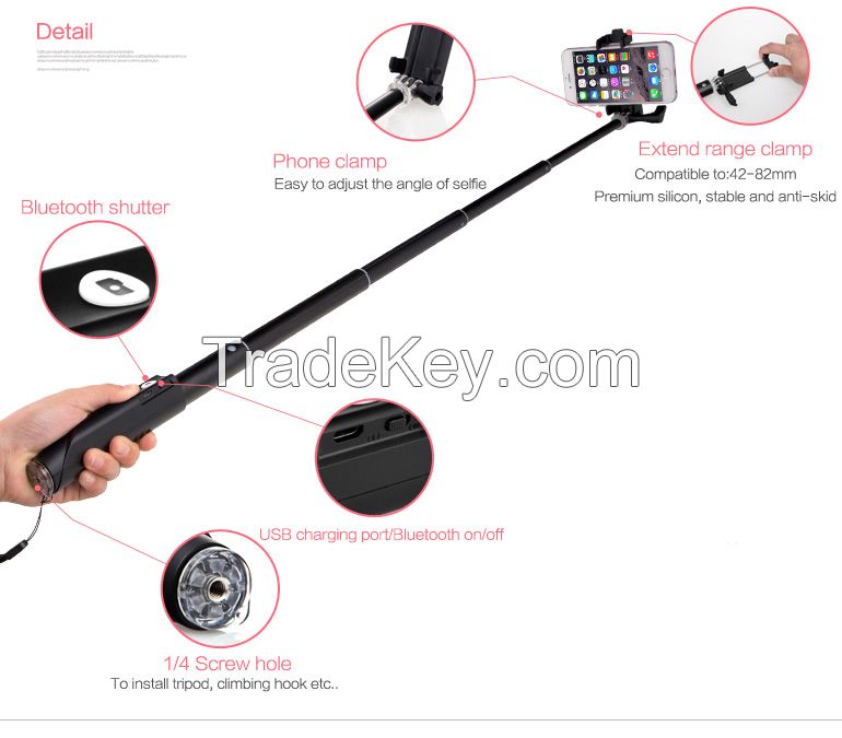 High Quality Factory Bluetooth Selfie Stick for iPhone or Android for