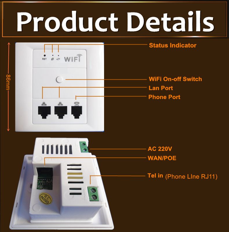 WPL6208 White AC100V-240V power supply in wall access point wireless wifi ap router