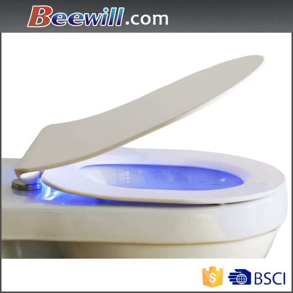 Modern slim soft close toilet seat with LED night light