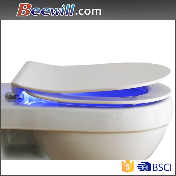 Modern slim soft close toilet seat with LED night light