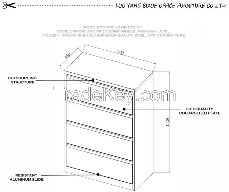 Chinese manufacturer anti-tilt office furniture steel chest