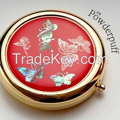 Inlaid with Mother of Pearl Paper Powder Puff -Butterfly, Korean Antique Mother of Pearl handcraft