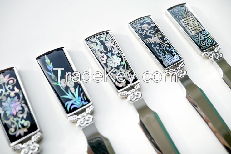 Inlaid with Mother of Pearl Paper Knife Crane and Cloud Design , Korean Best Mother of Pearl Handmade