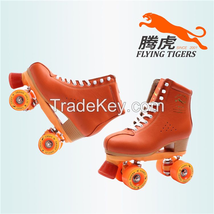 Flying Tigers Quad Roller Skates FT520 Oriange Leather Classic For Rental Rinks Outdoor Skating That Is Comfortable- stylish- and Durable