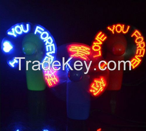 promotional giveaways electric LED mini hand fan flash letter