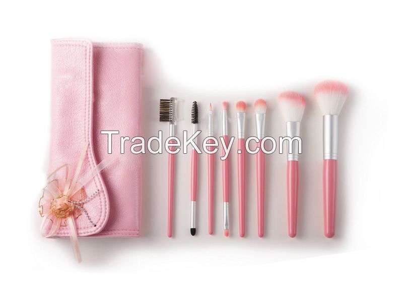 Make-up Brush Set With Pouch Pink Color