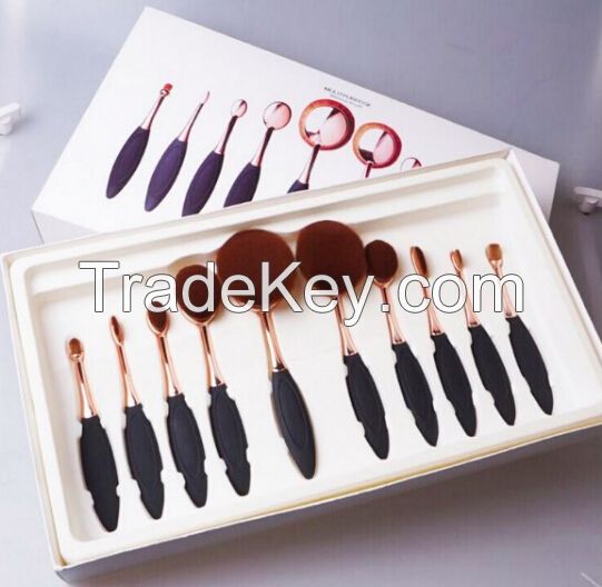Rose Golden 10PCS/set Oval Tooth Design Makeup Brush Set For Applying Cosmetic