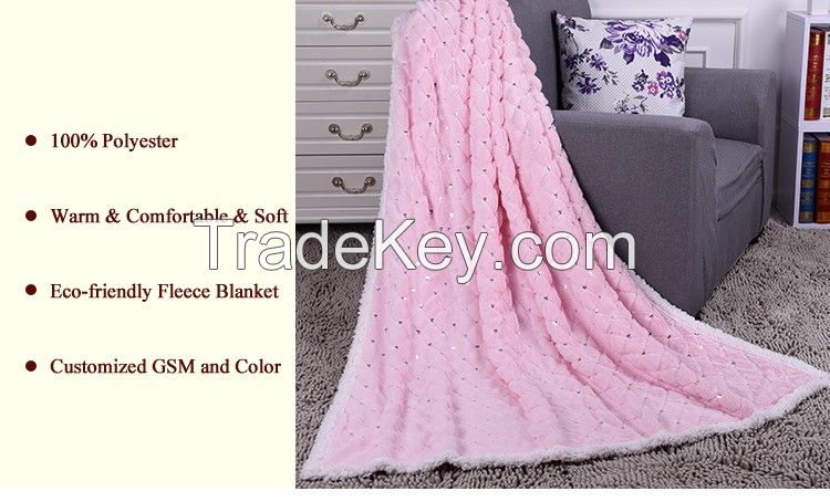 Pink thermal shiny pv cotton fleece blanket