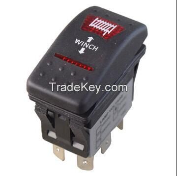 X5 Series (X5-264E4W-1ABD-7F)  heavy duty sealed rocker switch, multi circuit, various actuator, up to 20(8)a, 125/250v ac/16a dc 30v, automotive switch