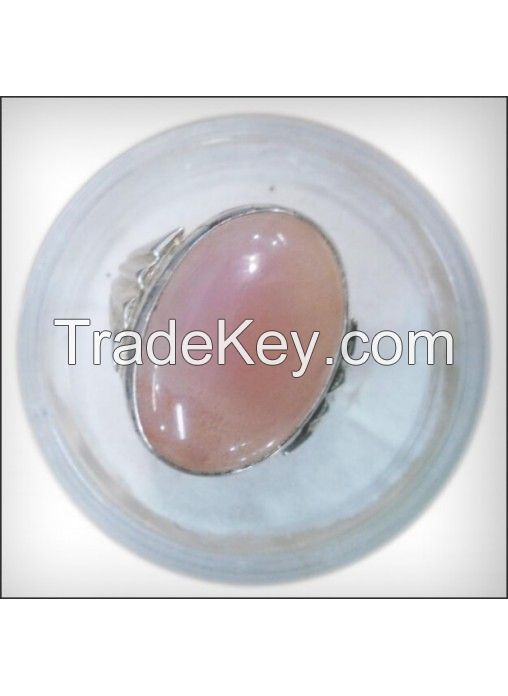 Yemni Pink Shade Aqeeq Stone Silver Ring