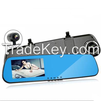 4.3-inch Super Sized Anti-dazzle Blue Mirror Car Camera Recorder with 140-degree Wide-angle Shot