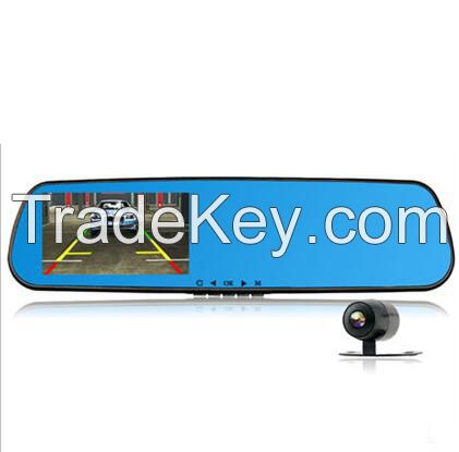 4.3-inch Super Sized Anti-dazzle Blue Mirror Car Camera Recorder with 140-degree Wide-angle Shot