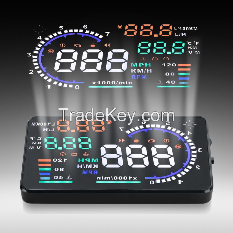 New 5.5 Inch A8 HUD Multi-color LED Car Head Up Display Car Universal Car HUD OBDII Interface