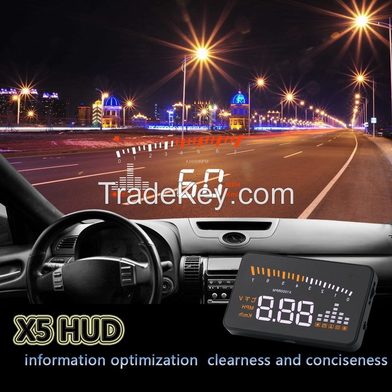 X5 3&amp;quot; Automatic OBD2 II Car HUD Head Up Display Speed Temperature Warning System