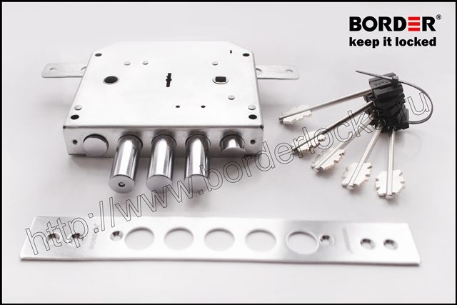 Mortise three directions lock with latch bolt and deadbolt, lower