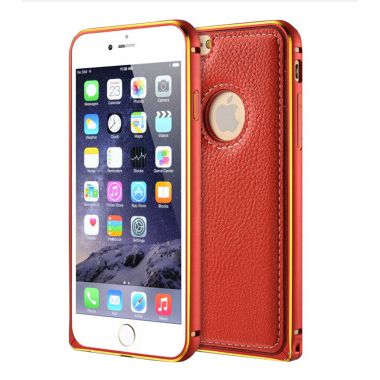 Fashional genuine Leather and metalic Cover Case For iPhone 5 6 6Plus mobile phone case