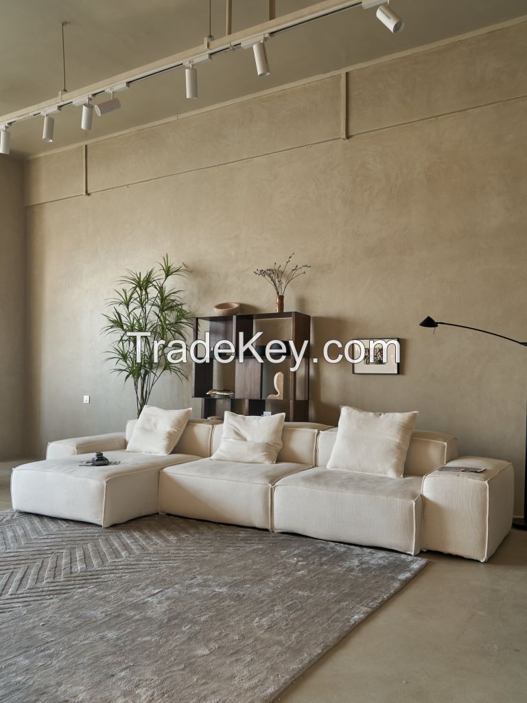 White Fabric Sectional Sofa