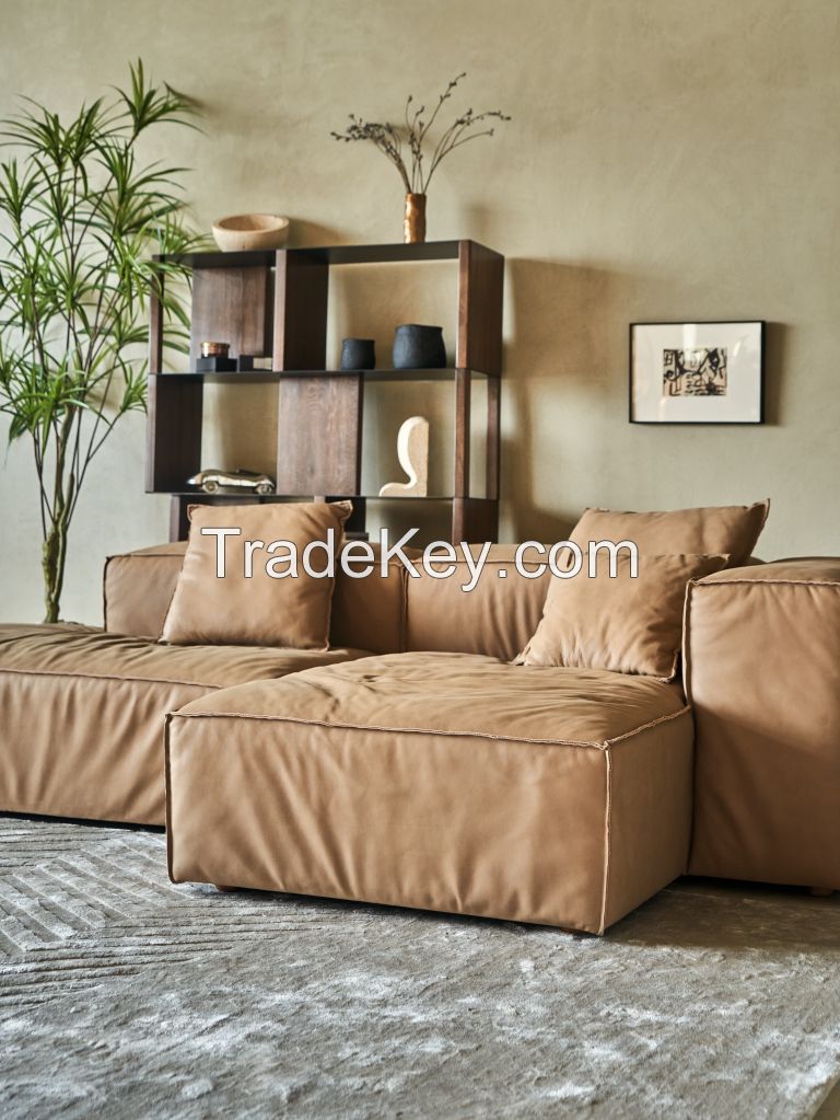 High End Retro Style  Genuine Cowhide  Living Room Sofa