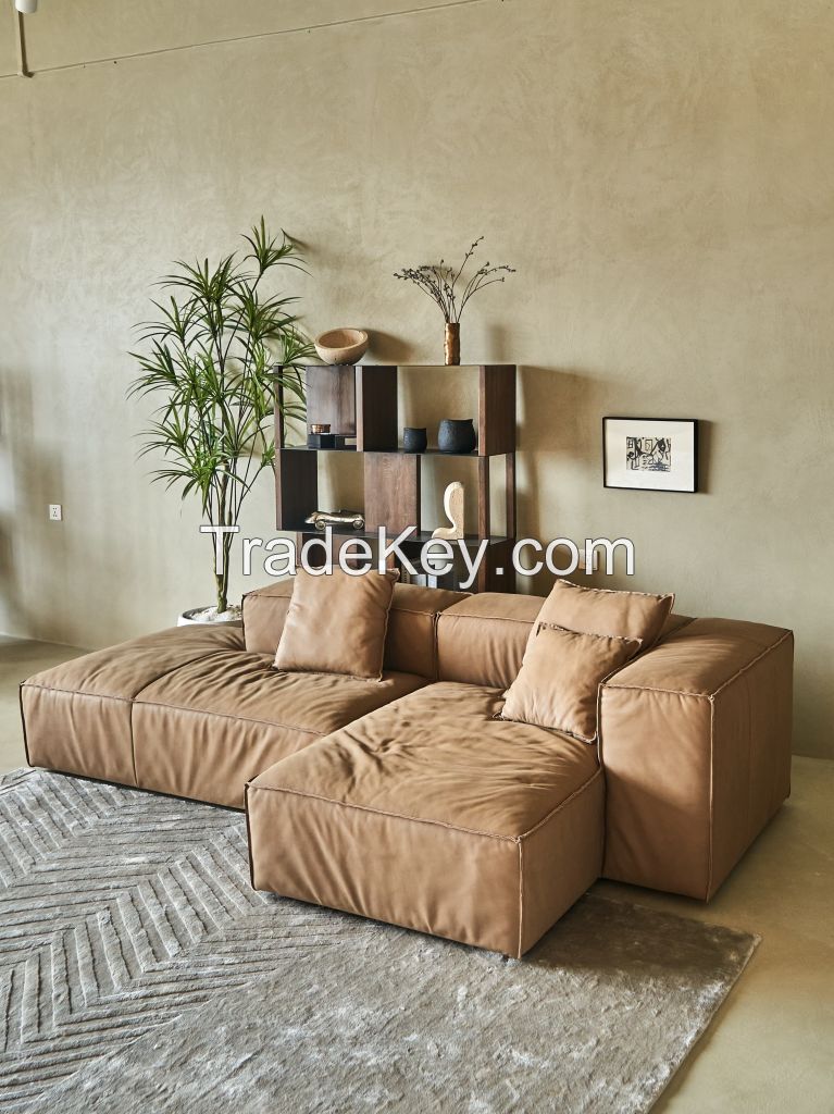 High End Retro Style  Genuine Cowhide  Living Room Sofa