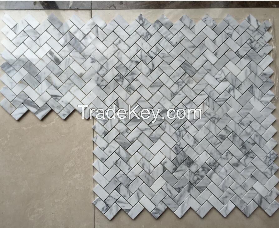 Italy Venato Carrara Herringbone  Mosaic Tile