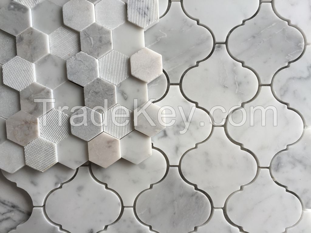 Carrara White Hexagon 3D mix surface Mosaic Tile