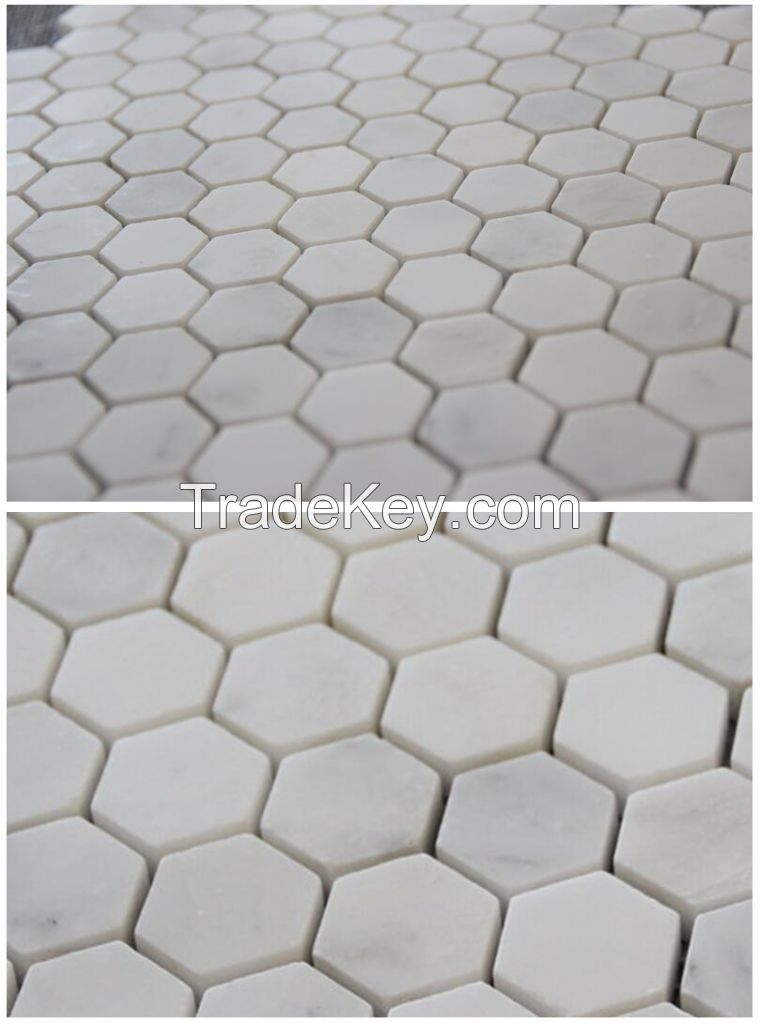 Carrara White MosaicTile White Marble Mosaic 2 Hexagon Polished