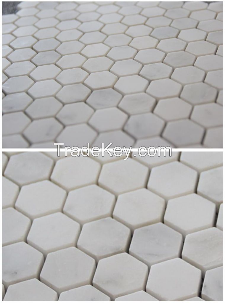 Carrara White MosaicTile White marble mosaic; hexagon polished 