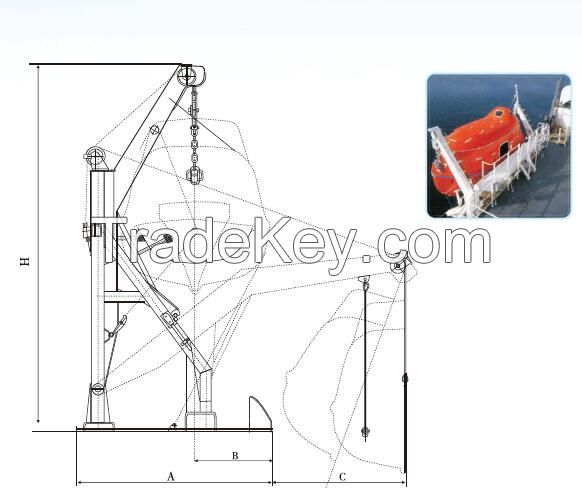 Gravity luffing arm type davit