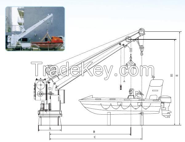 Single arm boat/raft davit & crance