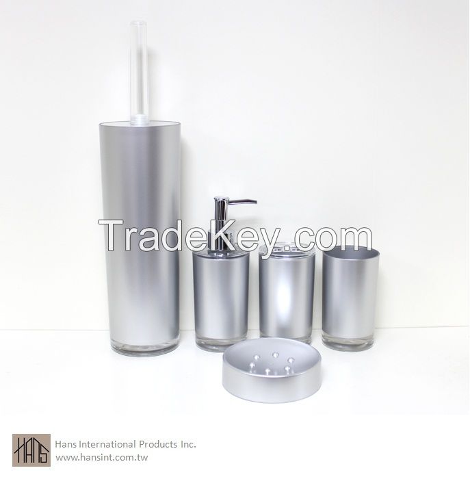 Acrylic Bathroom set, soap dispenser, tumbler, toothbrush holder, soap dish, toilet brush holder