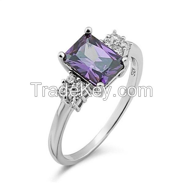 Charm Rectangle Gemstone Silver Wedding Ring