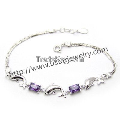 Diamond Silver Bracelet Cute Female Dolphin Jewelry