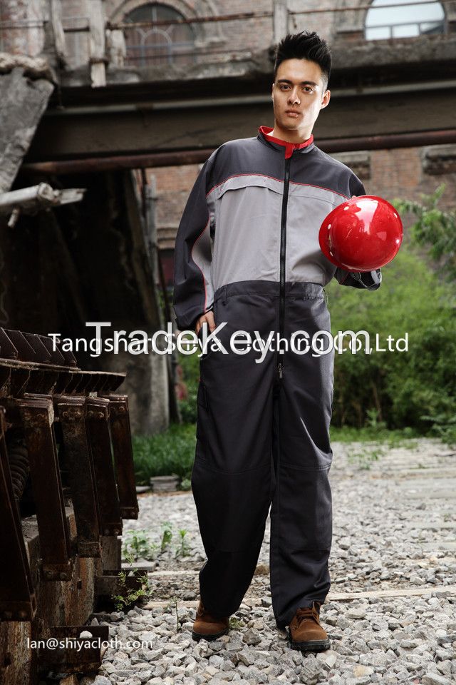 Dark gray polyester and cotton work coverall