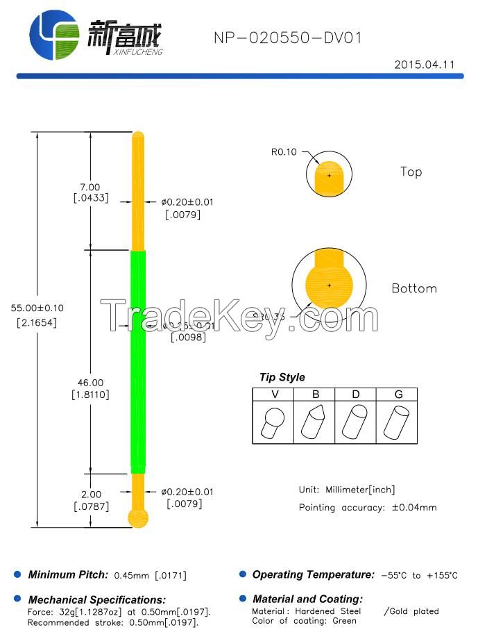 NP-020550-DV01 high current test probes and BGA;PCB and ICT test needle with sharp and wire harness