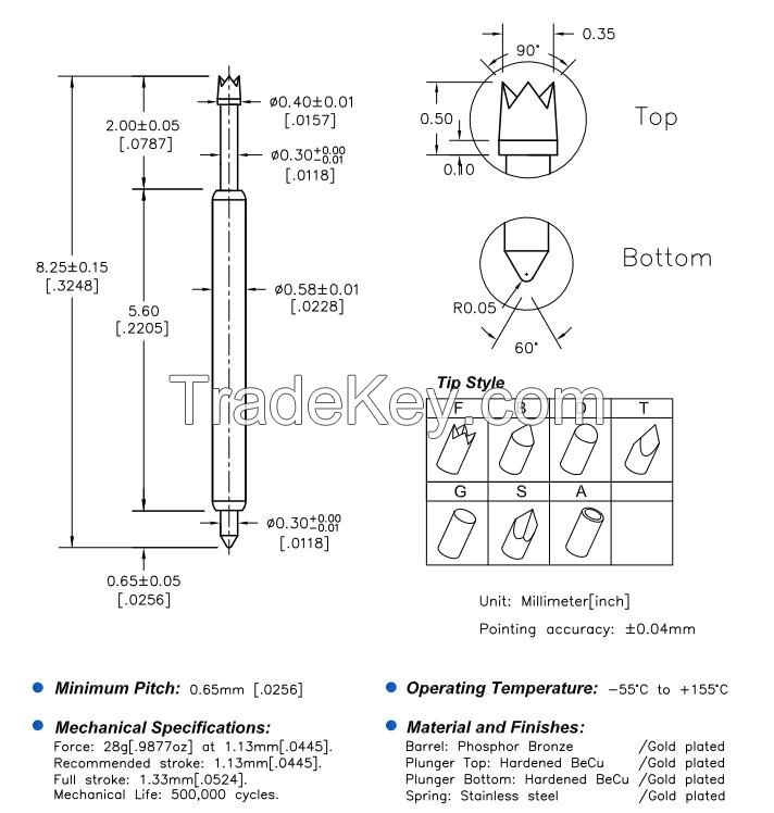 spring loaded pogo pin and ICT test probe |current probe dolg platedconnector |current pribe pin|PCBtest needle|BGA prone pin |needle double ended|switch peobe